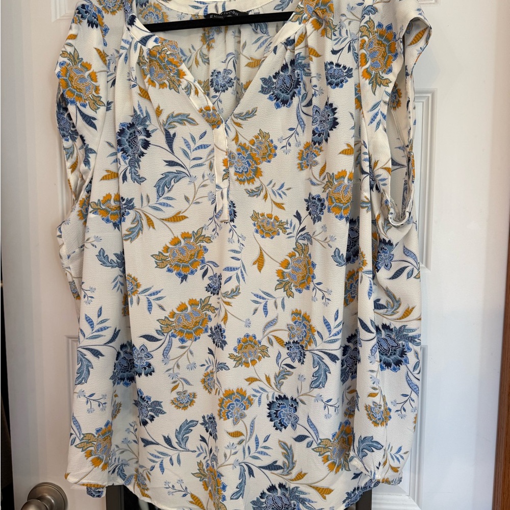 Chic Floral Women's Blouse in Blue and Yellow